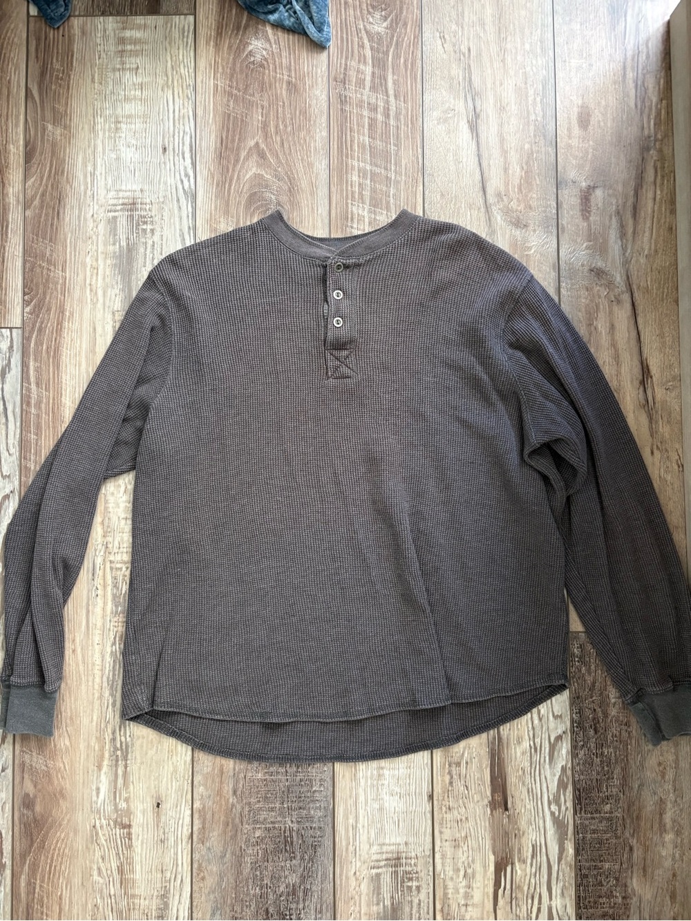 Faded Glory Brown Long-Sleeve Waffle Henley